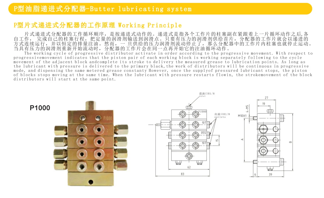 1000 Type Butter Distributor Lubrication Progressive Divider Valve automatic grease dispenser For Grease Lubrication System