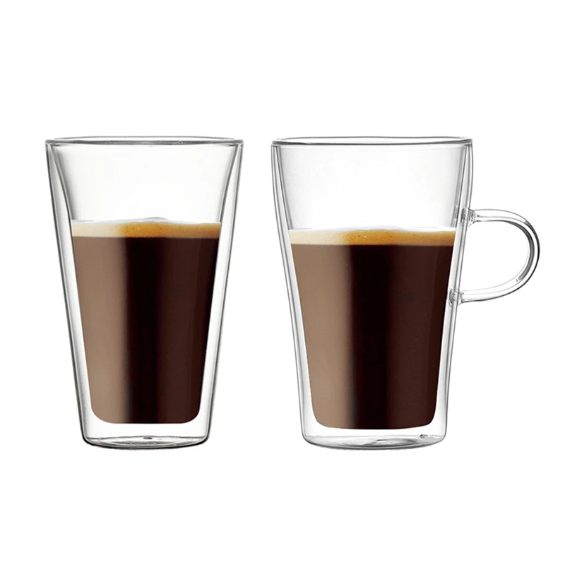 Nordic Style Trapezoid Double Layers Coffee Glass Cafe Assam Milk Tea Late Cappuccino Mug Home Use Lemonade Drinking Cup Tumbler