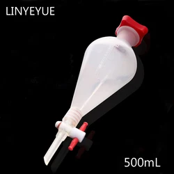 500mL Pear-shaped Plastic Separatory funnel with PTFE Stopper PP Separating Funnel Laboratory Supplies