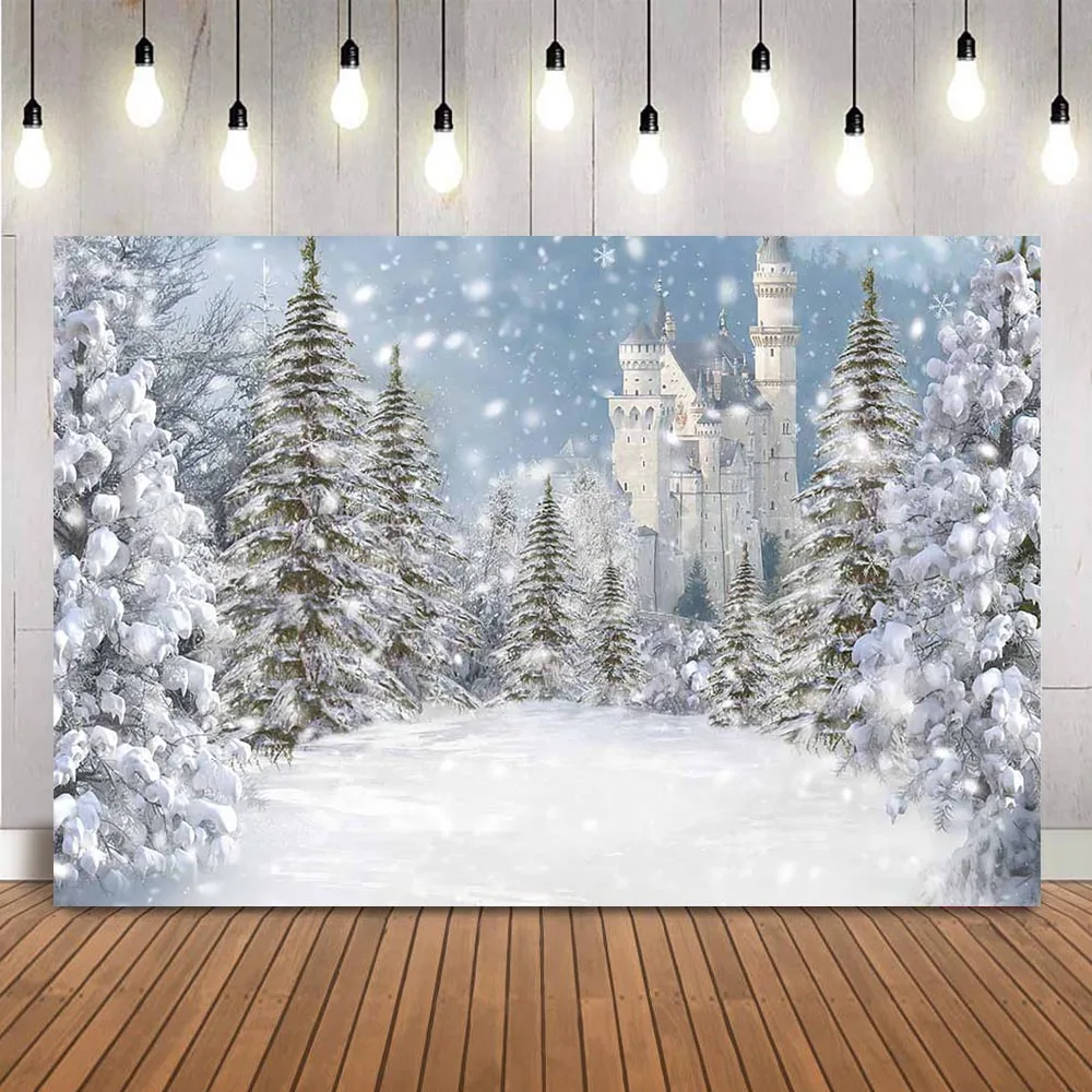 Winter snow Castle Backdrop for Photography Merry Christmas Photo background studio pine forest snowflake party decoration photo