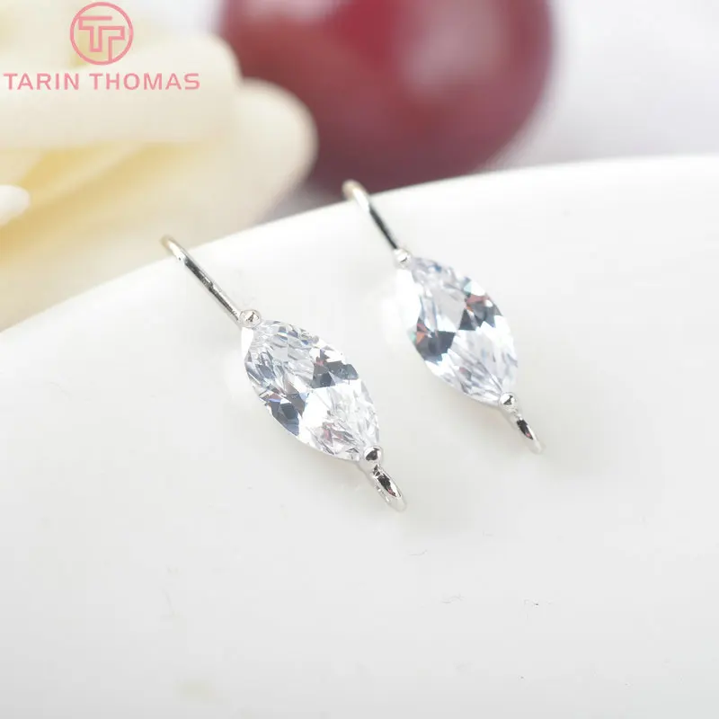 (1969)6PCS Height 24MM 24K Gold Color Brass With White Zircon oval Earrings Hooks High Quality Accessories Jewelry Recognitions