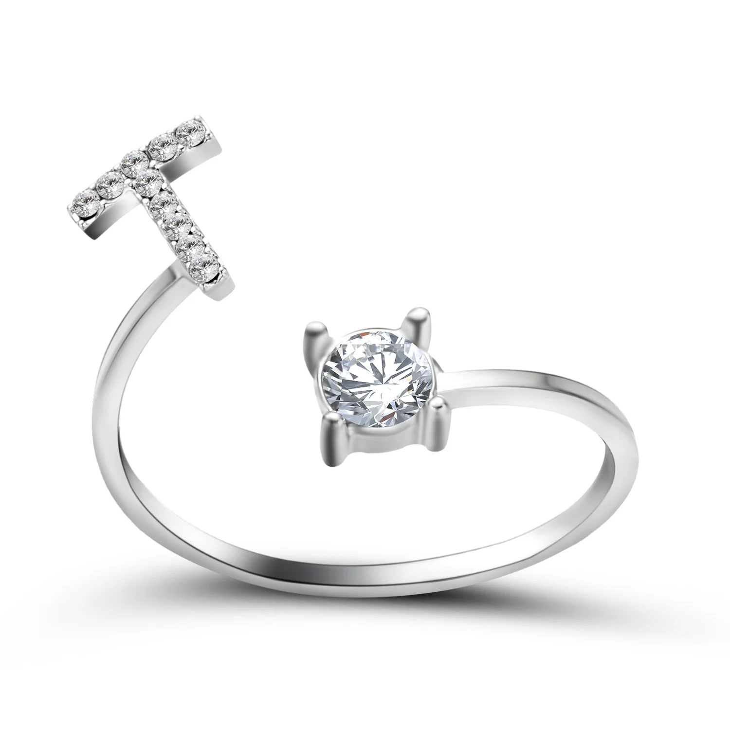 Kreative A-Z Alphabet 26 Brief Ringe Personlity Initial Name Offene Ringe Silber Farbe Strass Finger Ring Partei Schmuck Geschenk – Detail 21