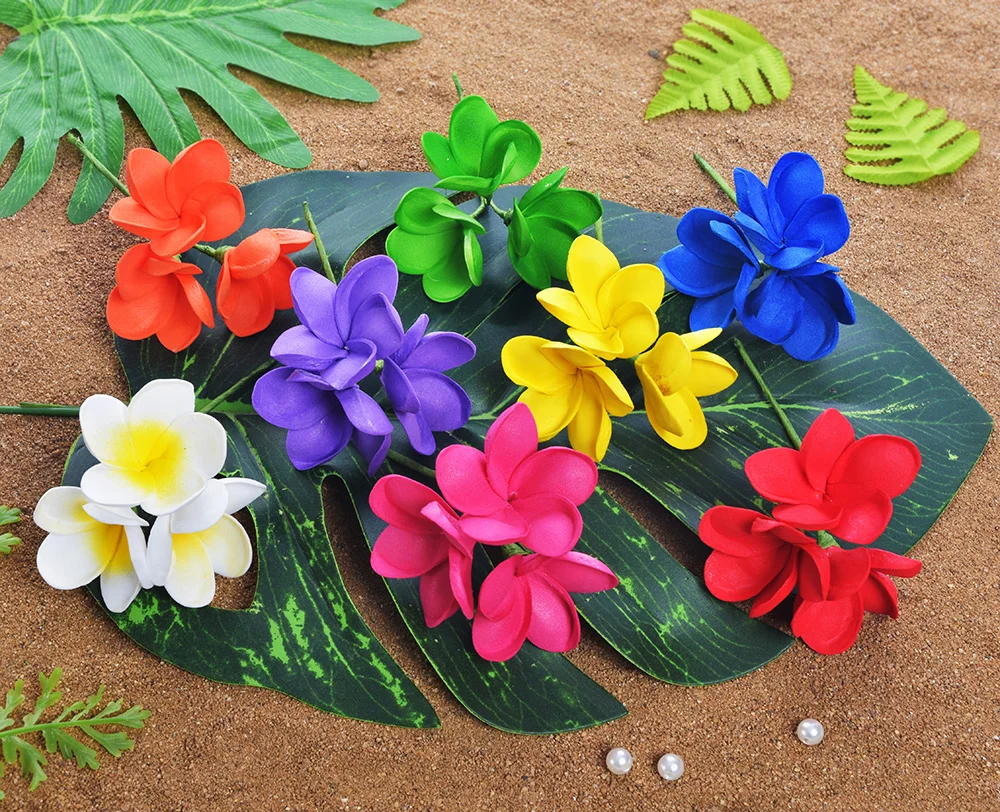 MIXED COLORS Free Shipping 80pcs/lot F1194 8Colors 5CM EVA Foam 3-Plumeria Hair Pick Hair Accessories Hawaii Frangipani Aloha