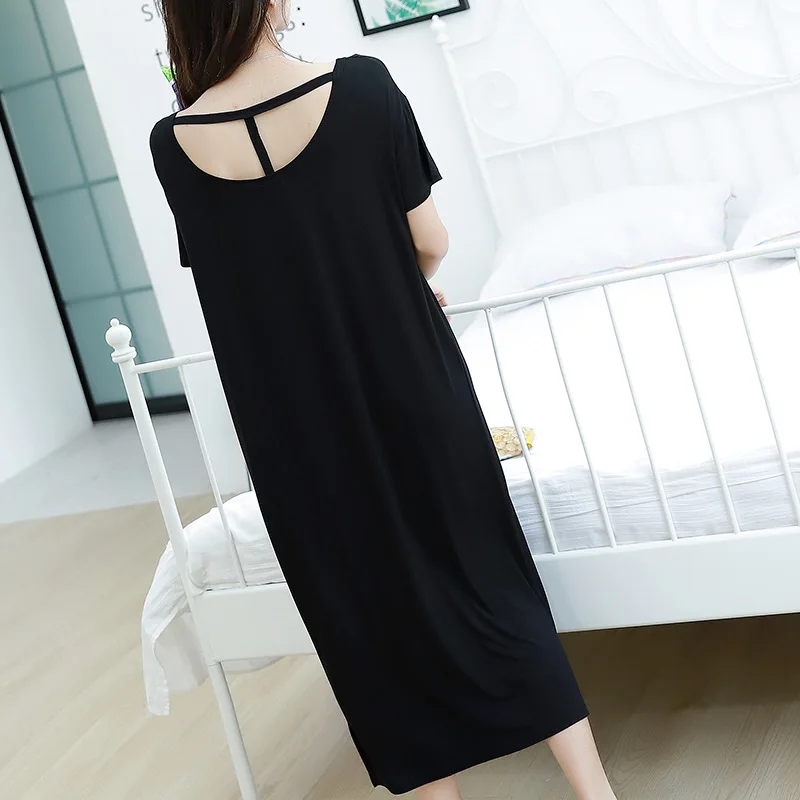 New Summer Modal Nightdress Loose Casual Women's All Size Short Sleeved Long Skirt Breathable Soft Round Neck Bottoming Skirt