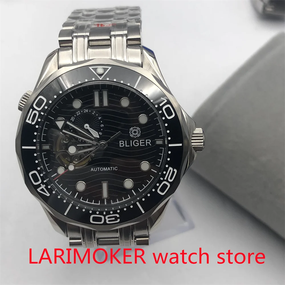 Pulsera de goma de 41mm NH39, cristal de zafiro estéril, esfera azul claro/negra, movimiento automático mecánico