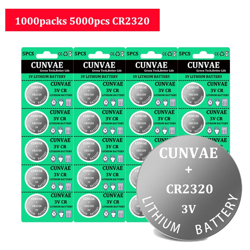 

5000PCS CR 2320 CR2320 DL2320 3V Lithium Button Coin Battery 130mah Cell Batteries For car key High-Performance button cell