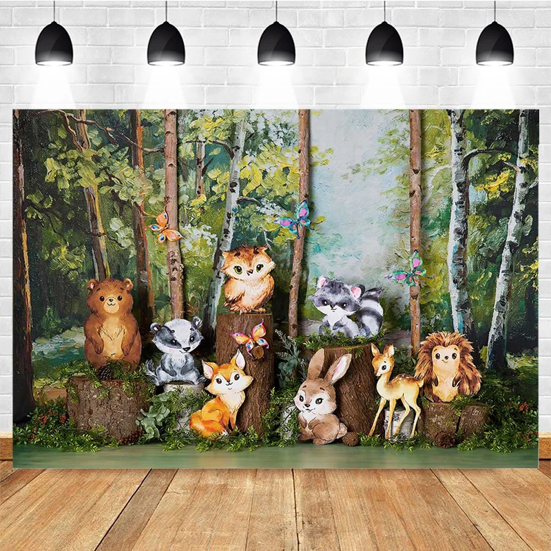 Mocsicka Child Portrait Photography Background Jungle Animal Decoration Props 1st Birthday Baby Shower Photo Backdrop Banner