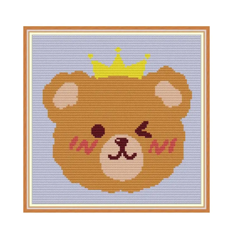 Cross Stitch Kit for Needlework, Embroidery, Cross Stitch, Cross Stitch, DIY, Handmade, Crown, Naughty Bear, Aida, 14CT, 11CT