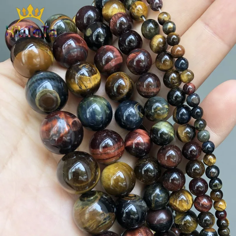 Natural Stone Multicolor Tiger Eye Round Loose Beads For Jewelry Making 4 6 8 10 12 14mm DIY Bracelet Accessories 15'' Strands