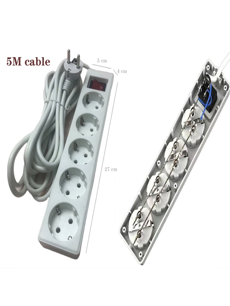 European Power Strip With Switch Foreign Trade Socket Pure Copper Strip With Wire Socket Extension Cord Length 2M/3M/5M 220V