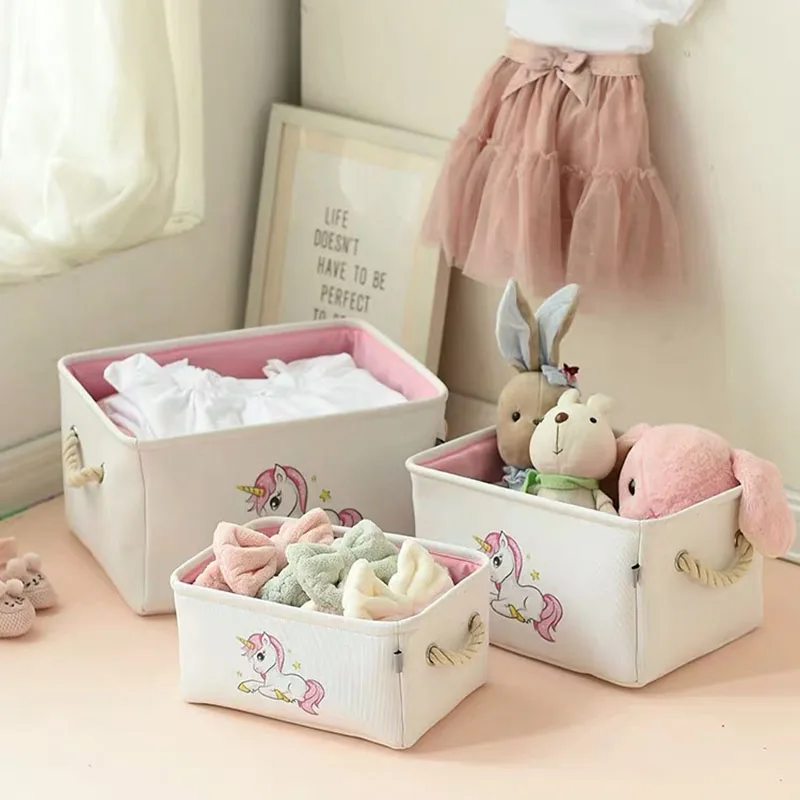 Fabric Storage Basket Toy Organizer Clothes Basket With Handle Kids Toy Storage Box Book Desktop Organizer Laundry Basket