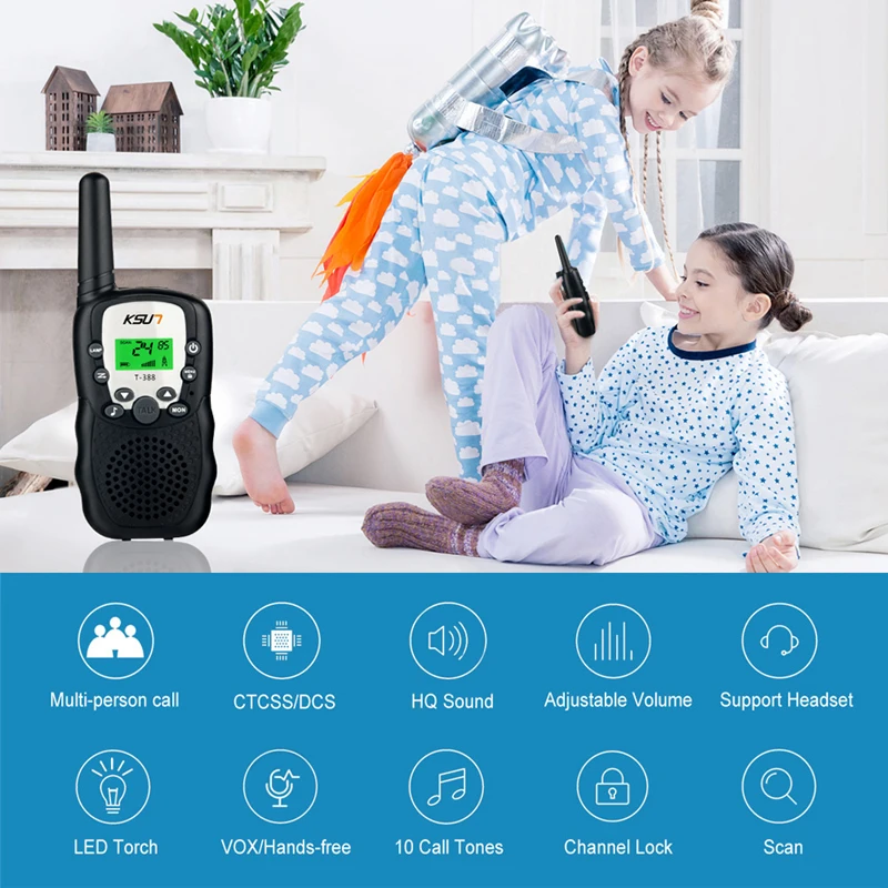 2PCS Two Way Radio Mini Walkie Talkie For Kids Child Walkie-Talkie CD Radio Vhf Comunicador Flashlight LCD Display Children Gift