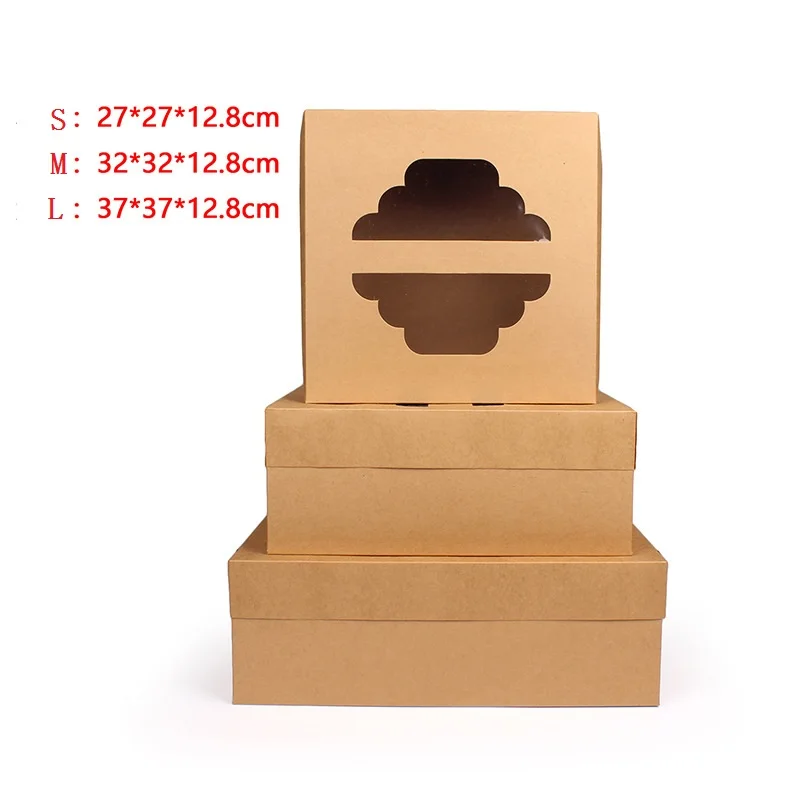 

50Pcs/Lot 3 Size Large Kraft Paper Cake Box Square Window Birthday Dessert Cake box Gift Boxes