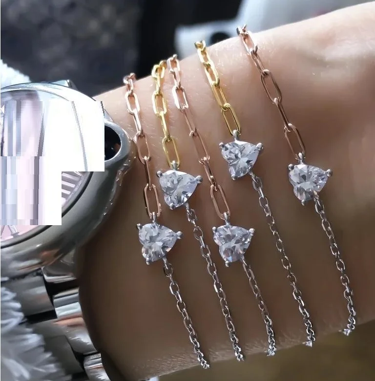 اثنين من لهجة الذهب والفضة سلسلة حساسة واحدة هندسية مكعب زركونيا أثار بلينغ 925 فضة الحد الأدنى سوار