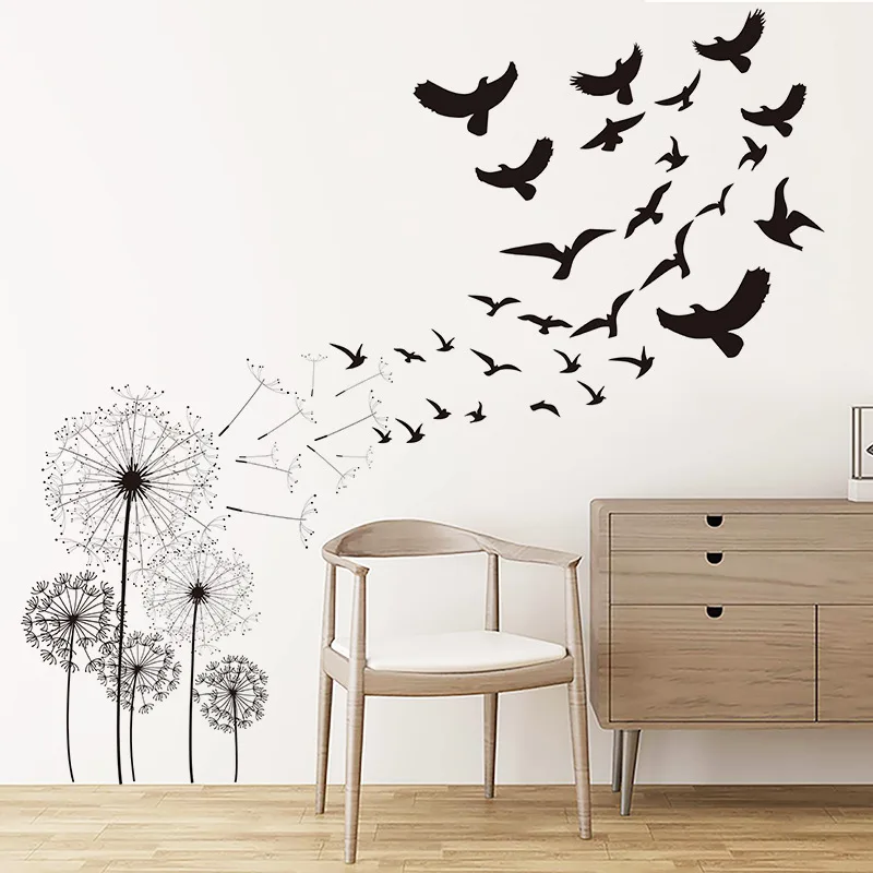 Creative Dandelion Flying Bird Wall Stickers Living Room Sofa Background Decoration Mural Bedroom Home Decor Removable Wallpaper