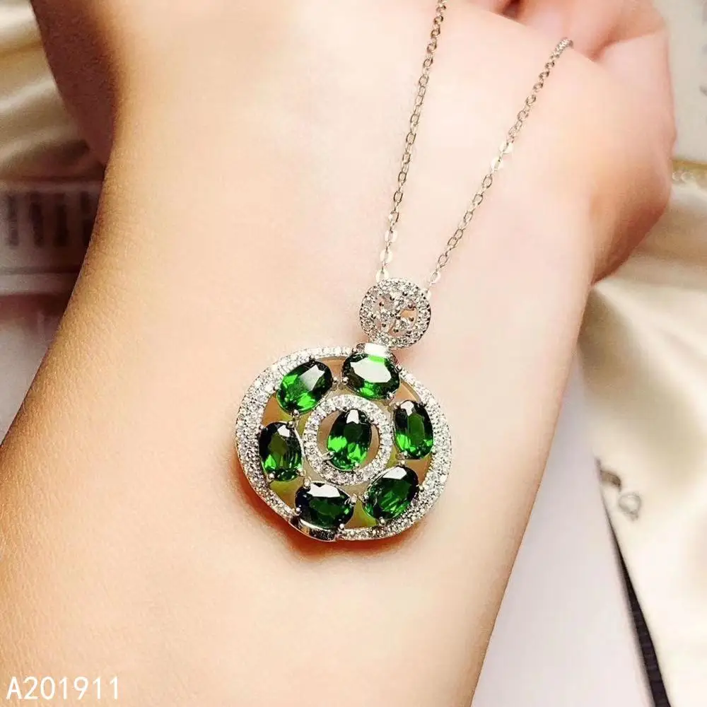 

KJJEAXCMY fine jewelry 925 sterling silver inlaid Natural Diopside pendant Female popular supports detection noble