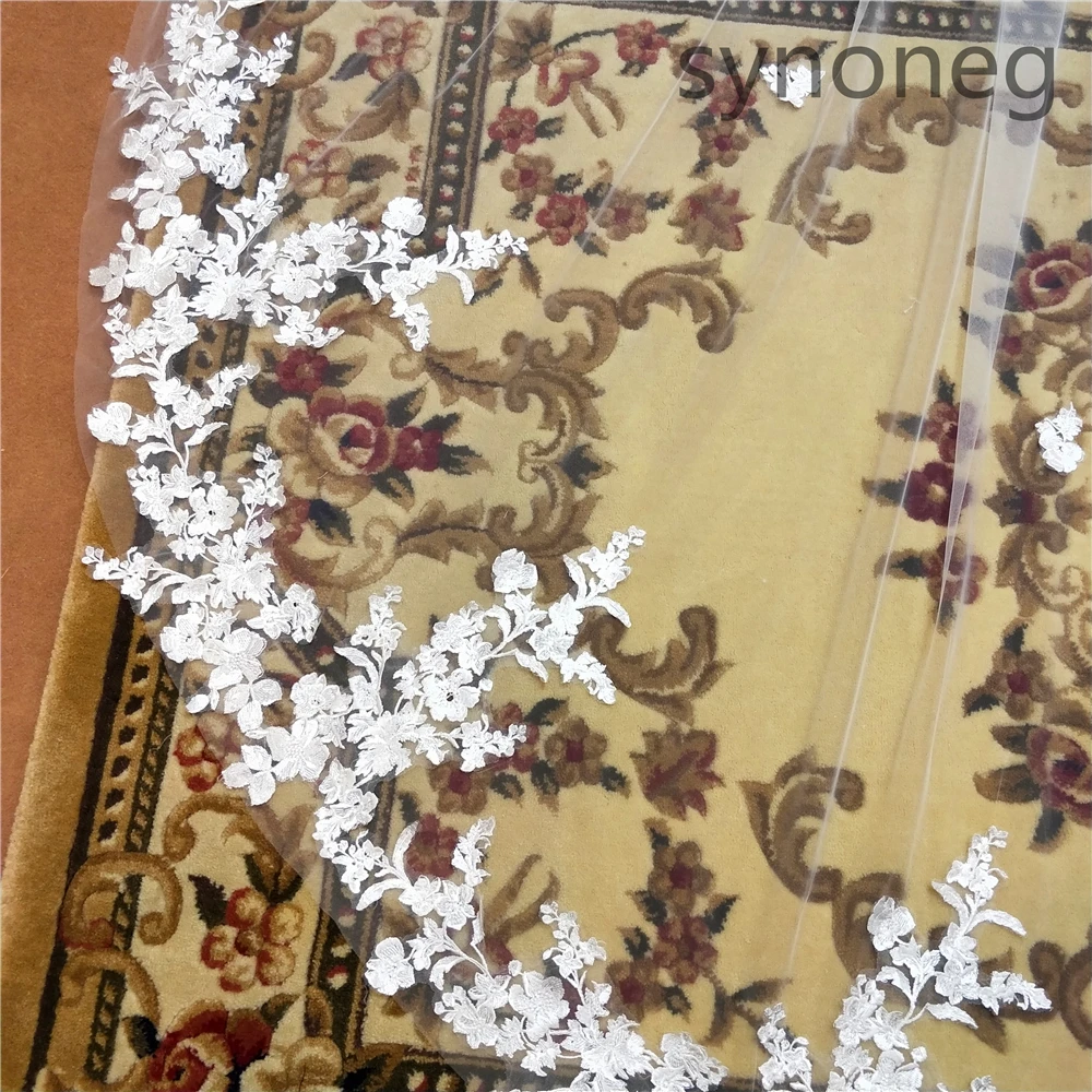 Cover face Real Photo 3m two Layer Wedding Veil With Comb White Lace Edge Bridal Veils Ivory Appliqued Cathedral Wedding Veil