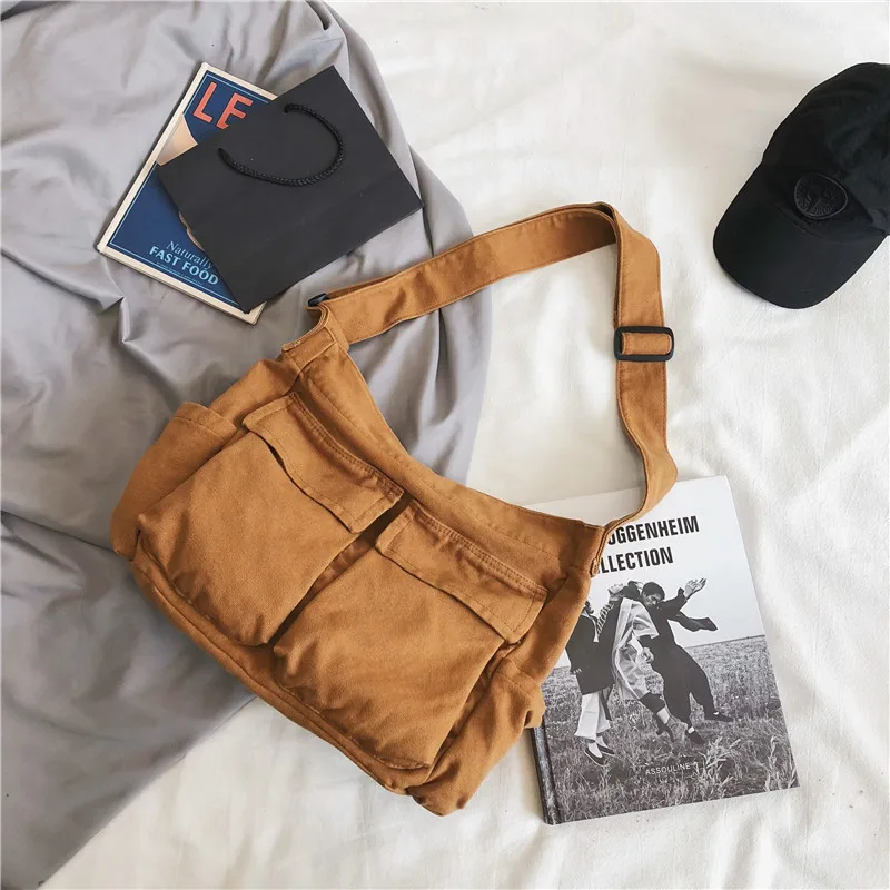 Large Capacity Canvas Shoulder Bags Solid Soft Denim Leisure Or Travel Bag for Women Fashion  Satchels Winter Package 2020