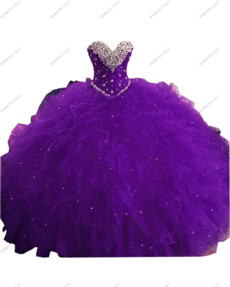 Moderno vermelho azul real roxo longo barato vestido de baile quinceanera vestidos formais cristal strass corset volta doce 15 16 vestido