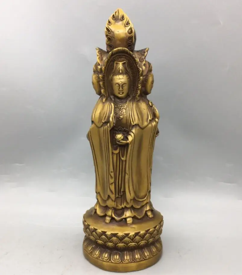 

China brass four surface Goddess of mercy Buddha crafts statue