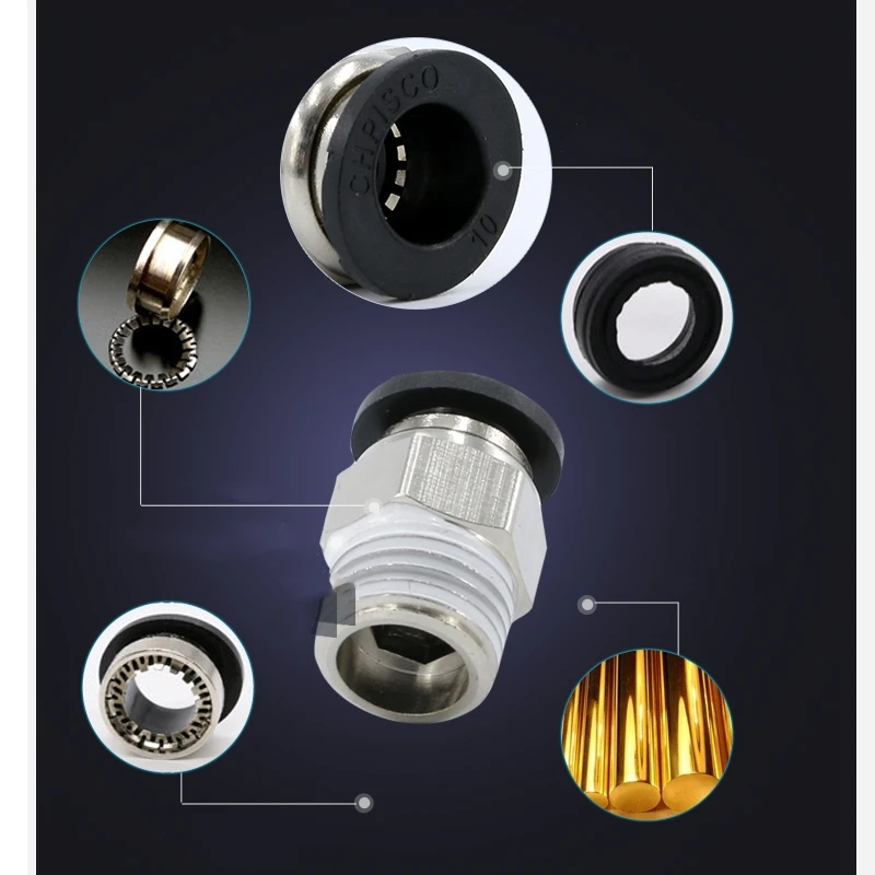 Black 6-16mm OD Hose Tube M5 1/4" 1/8" 3/8" 1/2" Male Thread Push In Joint Air Gas Connector Quick Pneumatic Fittings 5