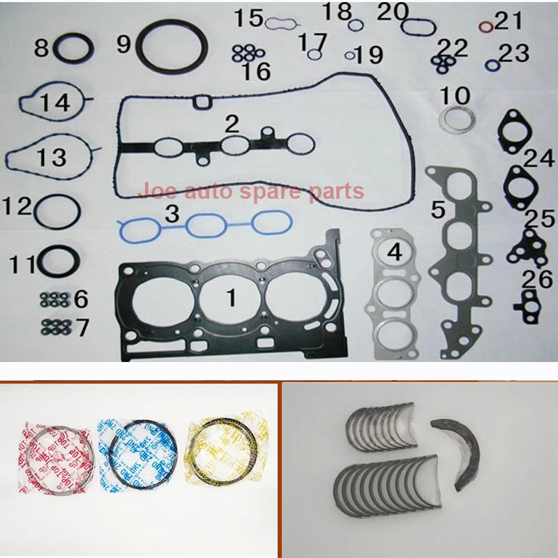 1KRFE 1KR Full gasket set kit crankshaft con rod bearing piston ring for Daihatsu SIRION STORIA Toyota AYGO YARIS VITZ VIOS 1.0L