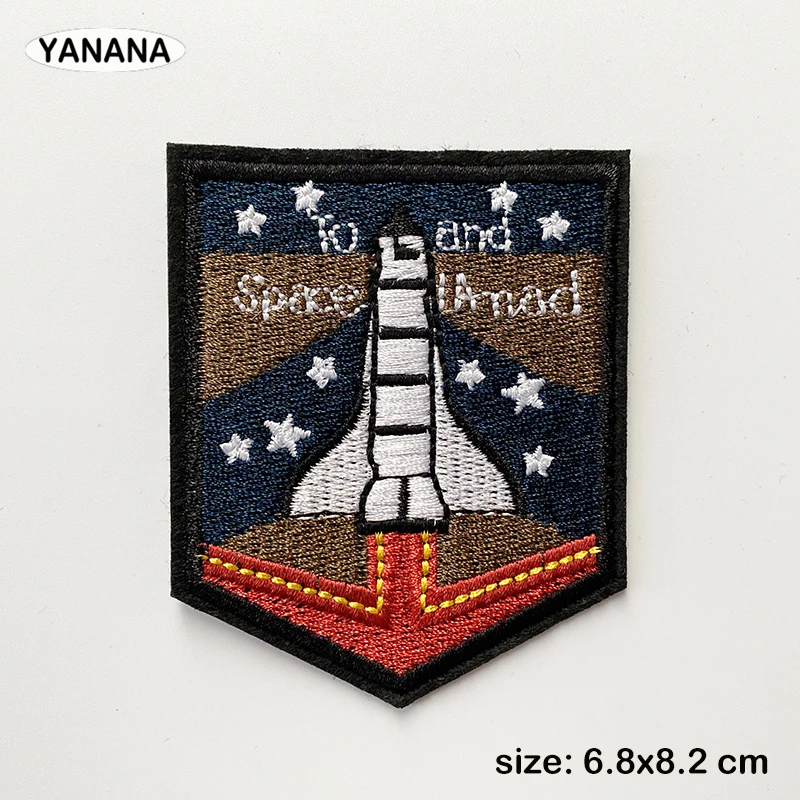 Space ship shuttle  Astronaut Iron On Patches Clothing Embroidered Sew on Applique Logo Patch Stripe Badges For Clothes Bag