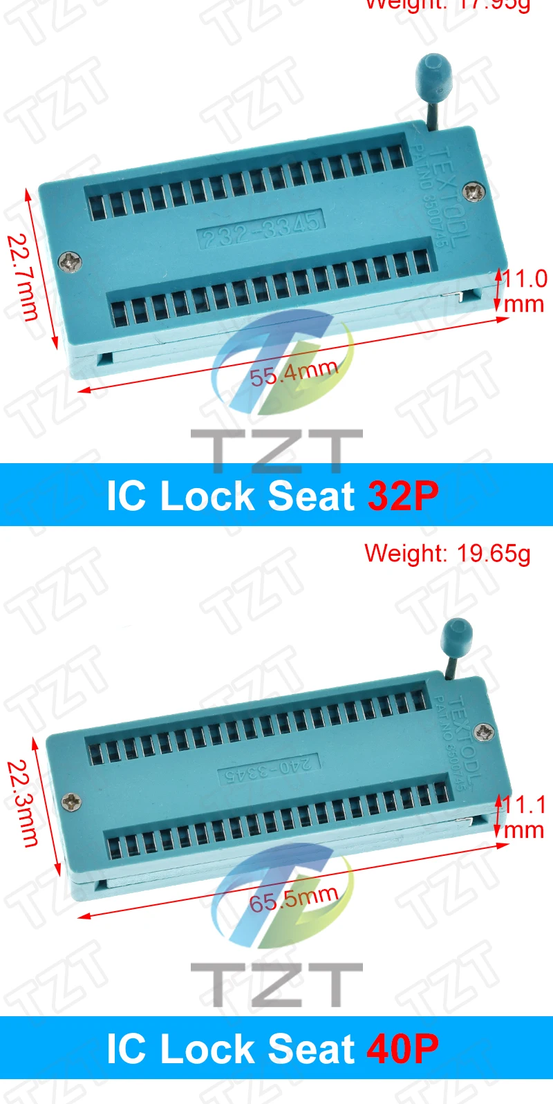 1/3PCS 4 16 18 20 24 28 32 40 P Pin 2,54 MM Grüne Universal-ZIF-Buchse Test-Löttyp Verriegelungsbuchse ZIF-Buchse TZT – Detail 7