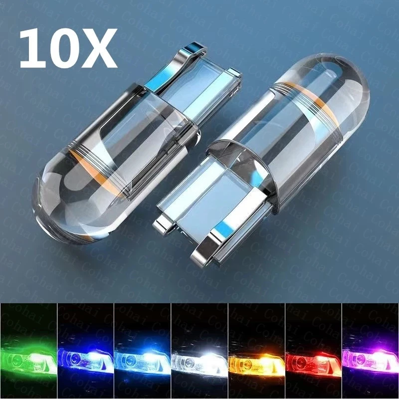 10/2pcs W5W Led T10 Car Light COB Glass 6000K White Auto Automobiles License Plate Lamp Dome Read DRL Bulb Style 12V Universal