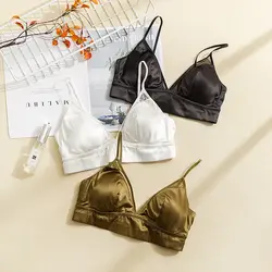 Women's 95% Real Silk 5% Spandax Lining with satin fabric Comfortable Removable pads Wire Free Wireless Bra Bralette TG117