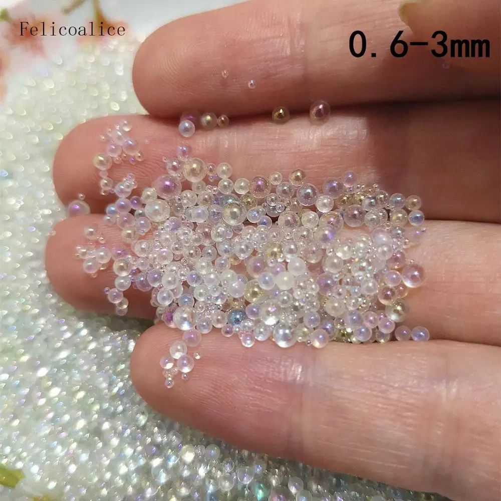 

450g 0.6-3mm Mini Bubble Ball Beads Bottom Colorful Crystal Glass Beads For DIY UV Resin Filling 3D Nail Art Decorations