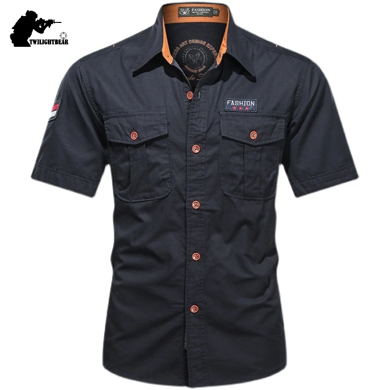 Camisa militar - Casual para hombre, manga corta en algodon puro - imagen 2