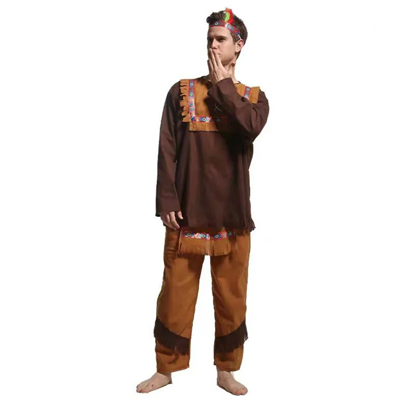 Adult Men Halloween Indians Hunter Costumes Primitive Warrior Cosplay Carnival Purim Parade Stage Show Role Playing Party Dress