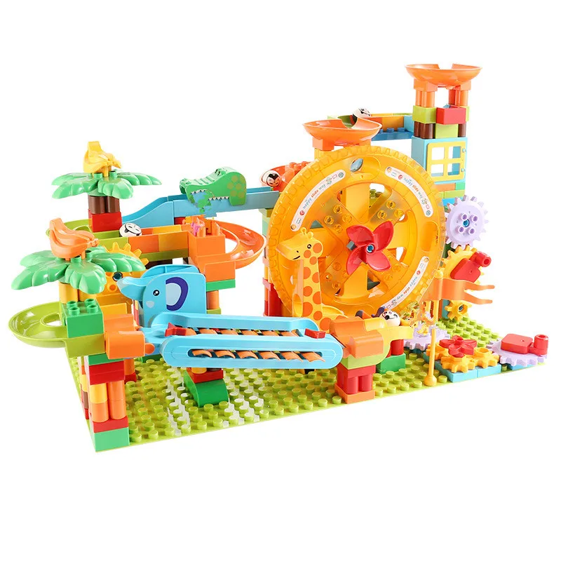 283PCS Large Piano Slide Gear Rolling Wheels Marble Run Building Blocks Set Compatible Special Maze Cubes Parts Kids Toys