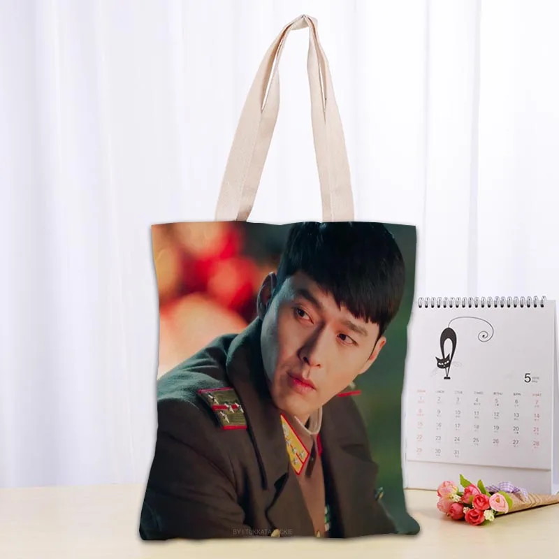 New Crash Landing On You Hyun Bin Tote Bag Borsa per la spesa pieghevole Borsa a tracolla riutilizzabile ecologica grande in tessuto di tela unisex