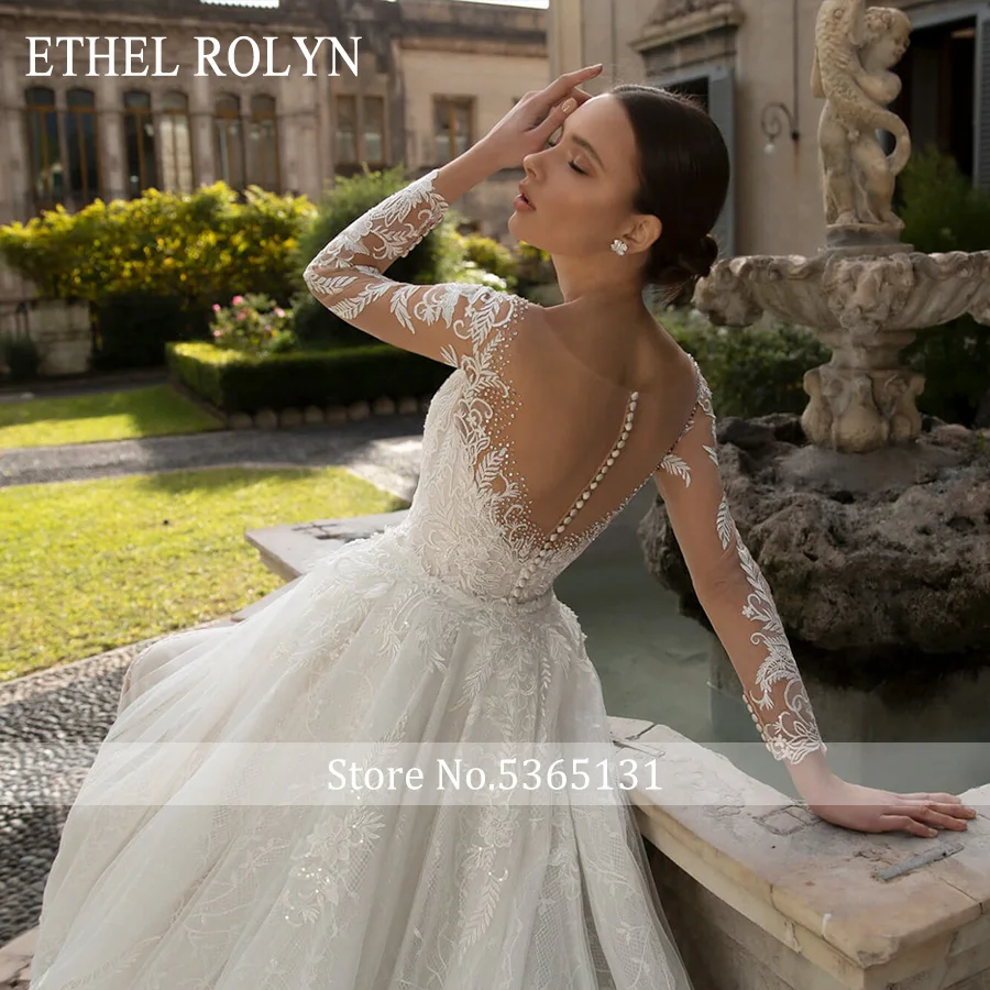 ETHEL ROLYN Mermaid Wedding Dress Lace Detachable Train 2 In 1 Bride Off the Shoulder Long Sleeve Appliques Bridal Gown