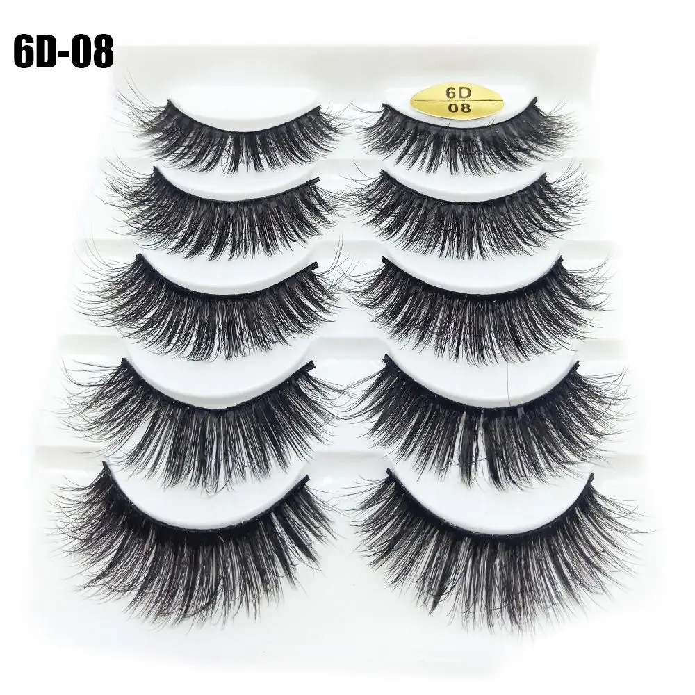 SKONHED 5 Pairs Handmade Fluffy Multilayers Wispy Flared 6D Faux Mink Hair Crisscross False Eyelashes Eye Lash Extension