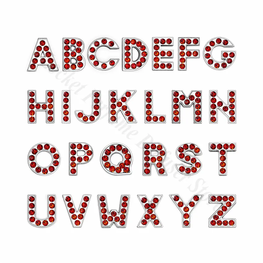 1pc 8mm Red Rhinestone Slide Letters Charms For Bracelet Making Alphabet A-Z DIY Wristband Pet Collar Keychain Jewelry For Women