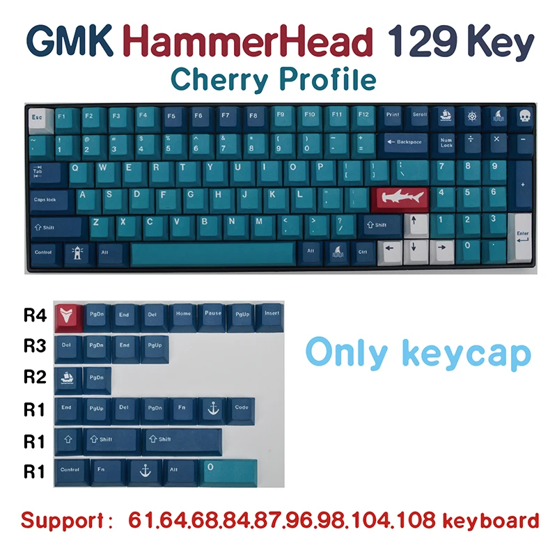 

129 Keys GMK Hammer Head Keycap PBT Sublimation Keycaps Cherry Profile Mechanical Keyboard Keycap GK61 GK64