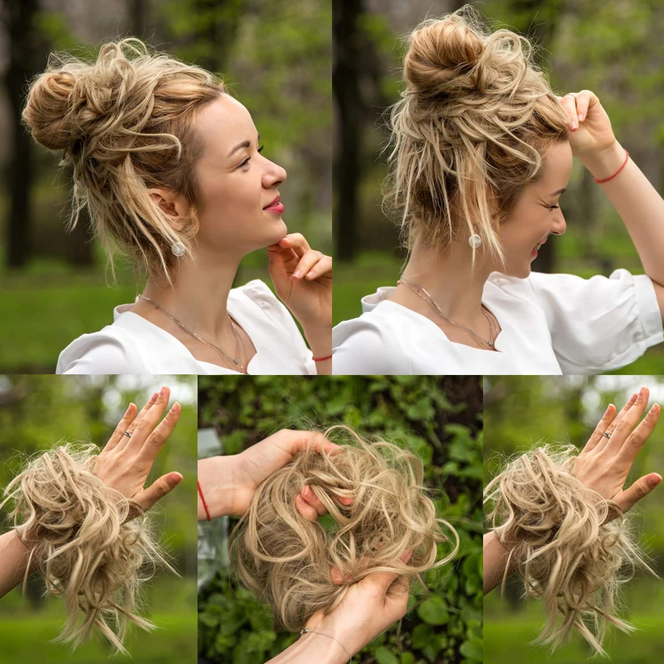 HAIRRO 80g Straight Donut Chignon Hairpieces Synthetic Ombre Elastic Updo Chignon Fluffy Messy Scrunchies Hair Bun For Women