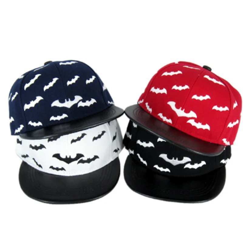 Children Cool Bat Pattern Hip Hop Hat Summer Boy Girl Street Dance Flat Sunshade Sun Protect Baseball Cap Leather Hat Brim F54