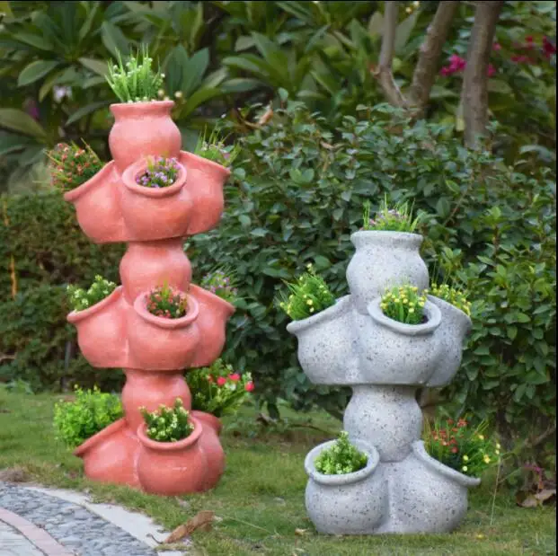 Outdoor Imitation Stone Flower Pot Resin Ornaments Courtyard Villa Park Figurines Decoration Garden Landscape Sculpture Crafts