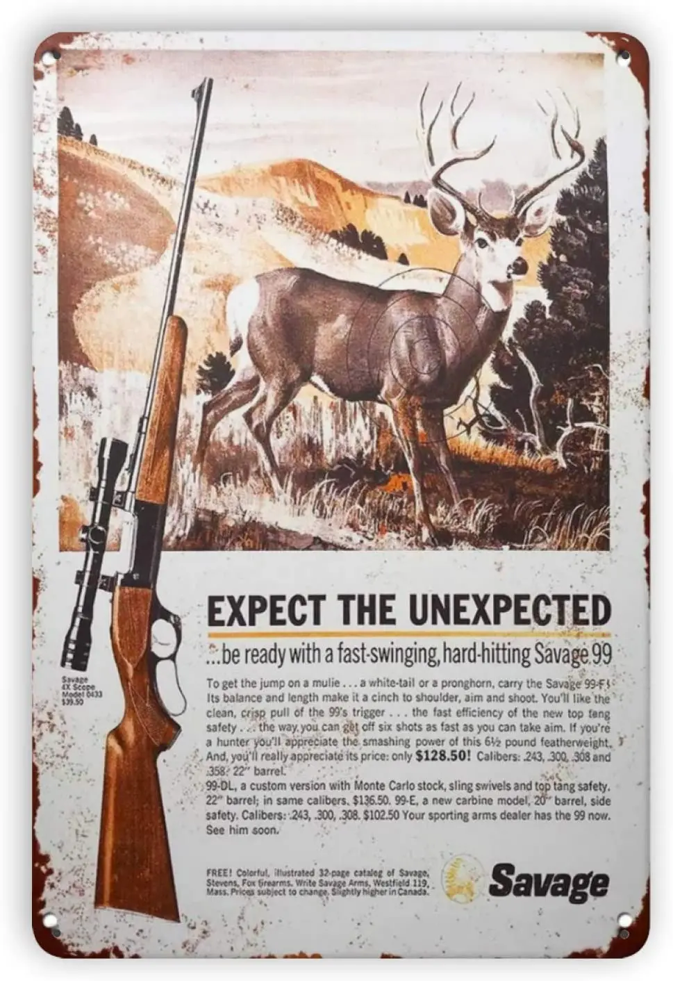 Expect The Unexpected Savage 99 Rifle Firearm Vintage Metal Tin Signs, Retro Art Tin Sign Decorations Plaque fo Bars Club Cafe