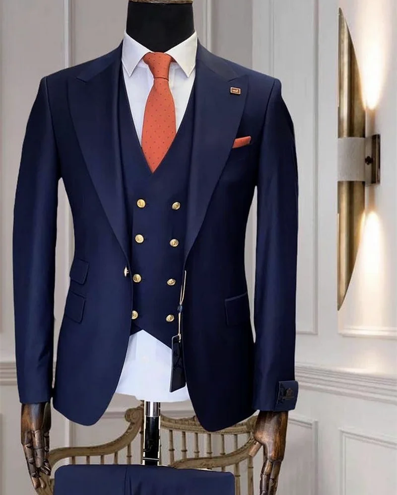 

JELTONEWIN Fashion Navy Blue Business Men Suits Costume Groom Wear Party Tuxedo Terno Masculino Slim Fit Wedding Blazer For Man