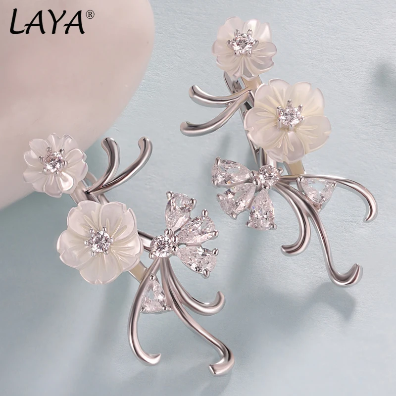 Laya Earrings For Women High Quality Purple Zircon Natural Shell Flower 925 Sterling Silver Drop Earrings Fashion Jewelry