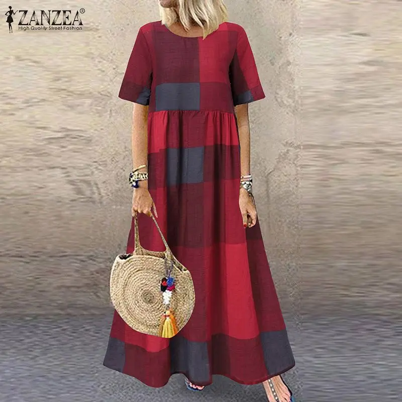 Vintage Printed Maxi Dress Women's Summer Sundress ZANZEA 2023 Casual Short Sleeve Holiday Floral Vestidos Female O Neck Robe