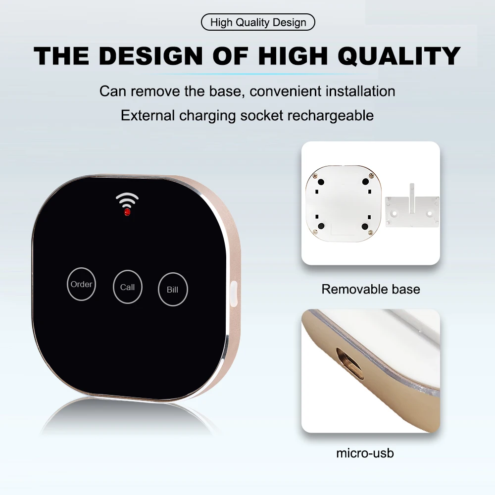 CATEL One Piece of Touchable Wireless Calling System Call Button Transmitter Pager Restaurant Waiter Service Bell, Buzzer