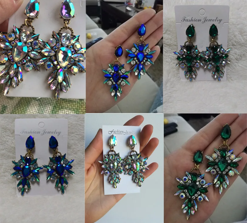 Boho Ethnic Luxury Crystal Rhinestone Drop Earrings Women Multicolor Geometric Statement Earrings Femme Jewelry Dangle Earrings