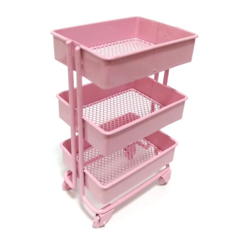 Mini Trolley Floor Storage Rack with Dollhouse Miniature Furniture Shelf Bookshelf Storage Display Rack Decorate