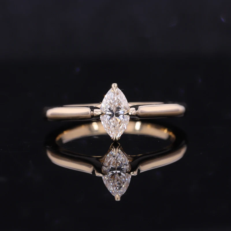 

Classic Style 10k Yellow Solid Gold Lab Marquise Solitaire Diamond Ring For Lady